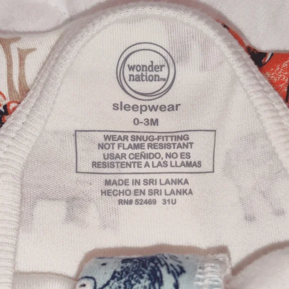 🧮6/$20 Wonder Nation Unisex PJs x2 Ivory & Safari Animals Sz. 0-3 mos - Picture 5 of 9